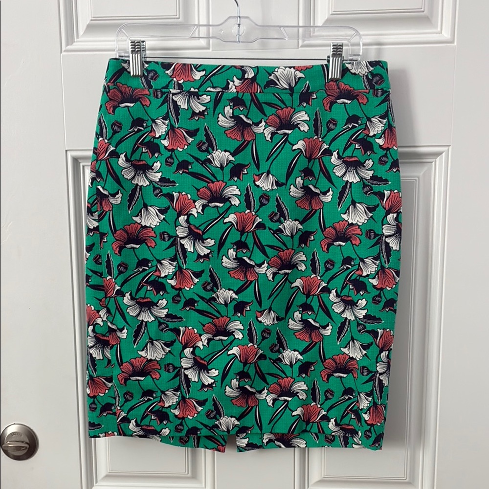 J Crew Floral Green Skirt size 8
